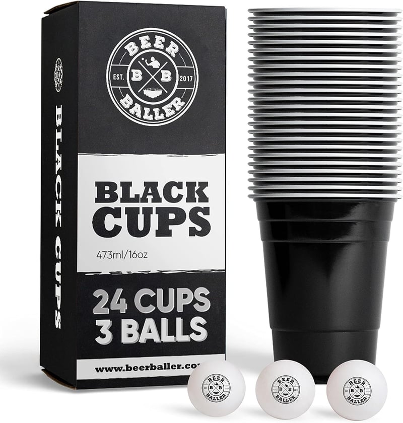 Black Party Cups Set - 24 Reusable 16oz Dishwasher Safe Cups