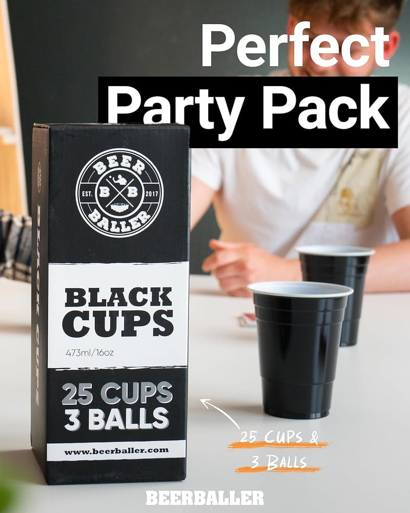 Black Party Cups Set - 24 Reusable 16oz Dishwasher Safe Cups