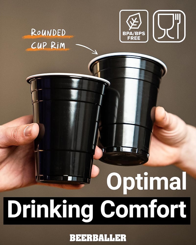 Black Party Cups Set - 24 Reusable 16oz Dishwasher Safe Cups