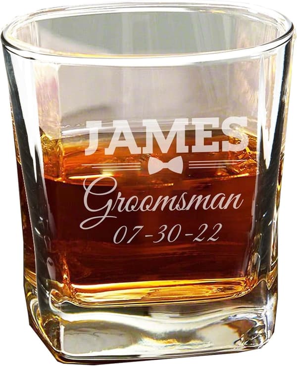 Custom Engraved Whiskey Glasses for Groomsmen - 9 oz
