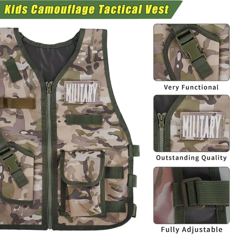 Kids Army Soldier Costume Set with Camouflage Vest & Accessories