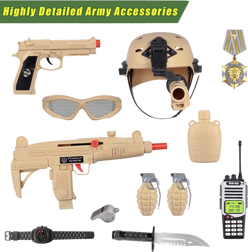 Kids Army Soldier Costume Set with Camouflage Vest & Accessories