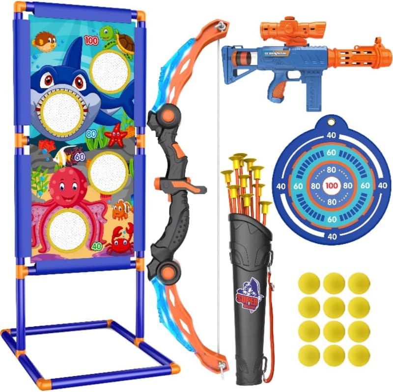 Kids LED Bow and Arrow Set - 2-in-1 Indoor/Outdoor Toy