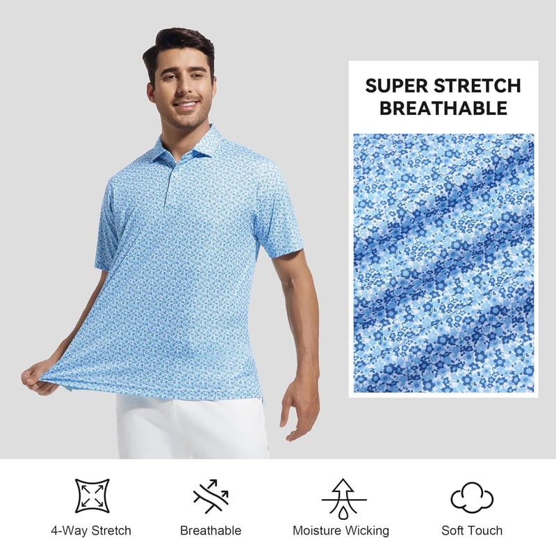 Men's Super Stretch Printed Golf Polo - Moisture Wicking