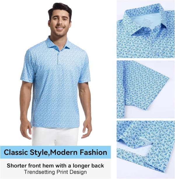 Men's Super Stretch Printed Golf Polo - Moisture Wicking