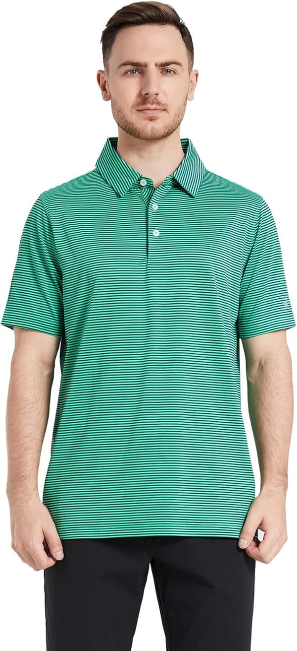 Men's Striped Performance Golf Polo Shirt - Moisture Wicking
