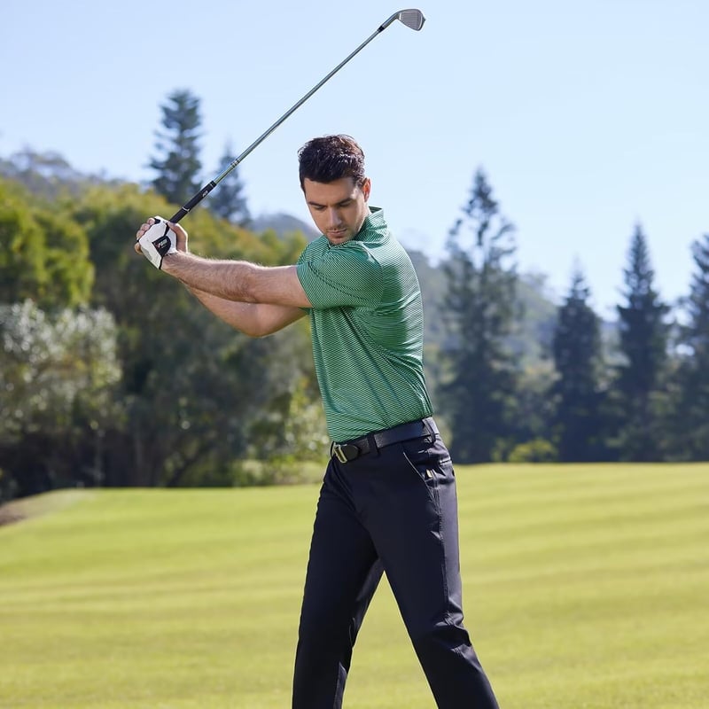 Men's Striped Performance Golf Polo Shirt - Moisture Wicking