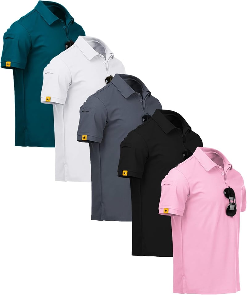 Men's Moisture-Wicking Polo Shirts - 5 Pack for Sports