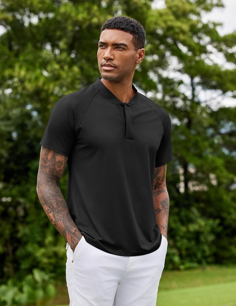 Men's Quick Dry Henley Golf Polo - Active Athletic Shirt