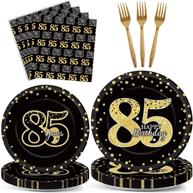85th Birthday Party Supplies - Tableware & Decorations for 24 Guests