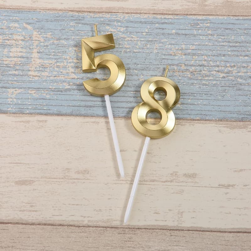 Gold 85th & 58th Birthday Cake Topper Candles