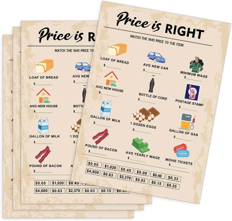 80th Birthday Party Games - Price is Right Card Pack (30)