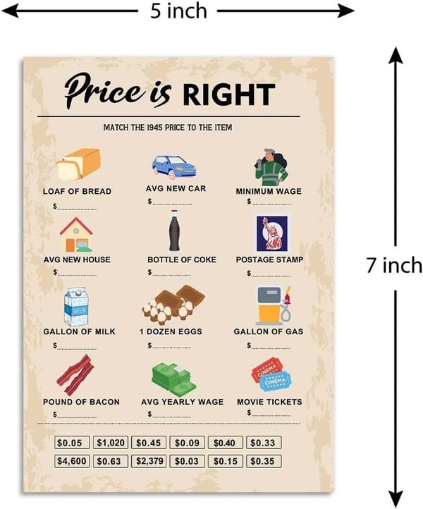 80th Birthday Party Games - Price is Right Card Pack (30)