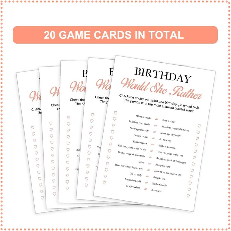 Birthday Party Games - Who Knows the Birthday Girl Best - Set of 20 Cards