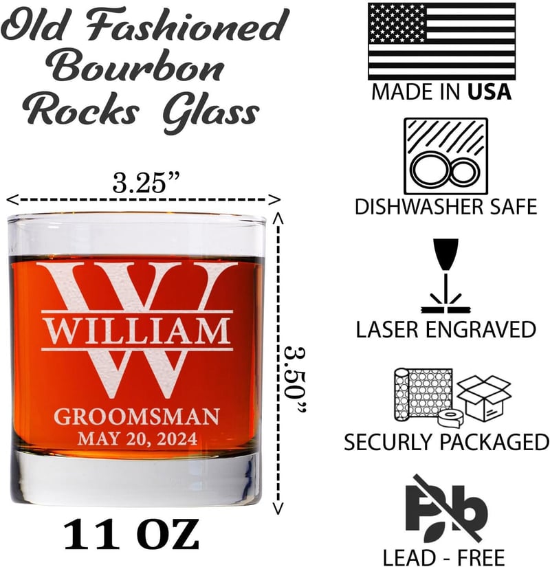 Personalized 11oz Whiskey Glass for Groomsmen Gifts