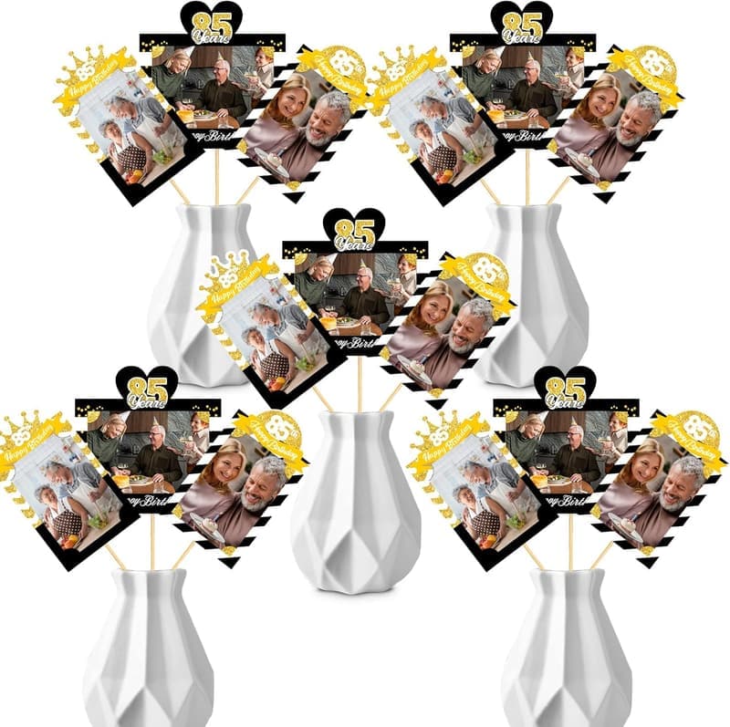 85th Birthday Party Centerpiece Sticks - Black Gold - 15 Pcs