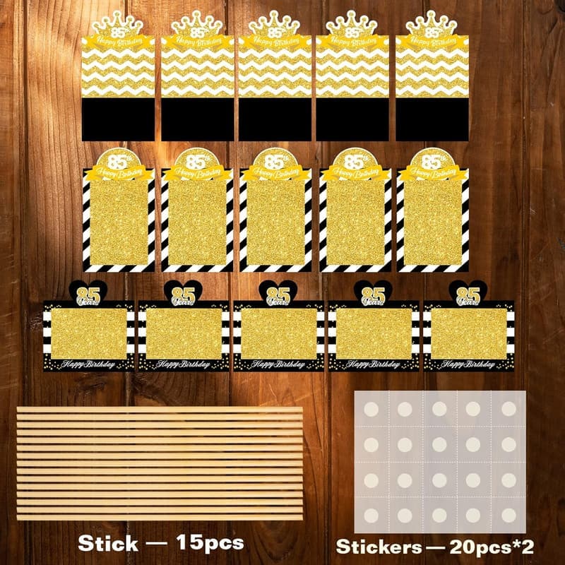 85th Birthday Party Centerpiece Sticks - Black Gold - 15 Pcs