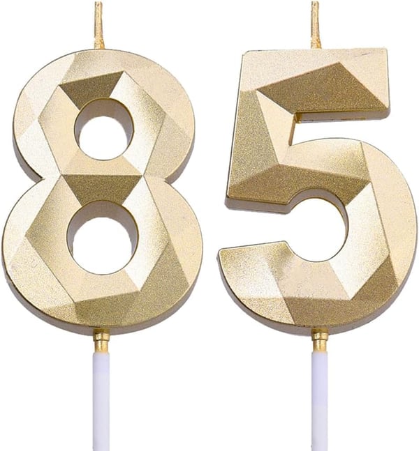 85th & 58th Birthday Cake Topper Candles - 3D Gold Decor