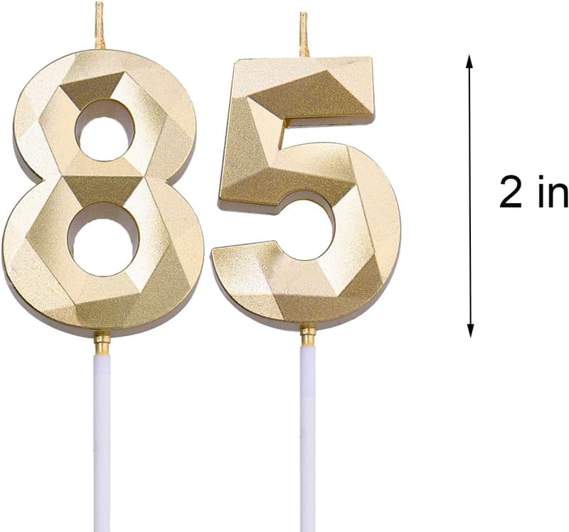 85th & 58th Birthday Cake Topper Candles - 3D Gold Decor