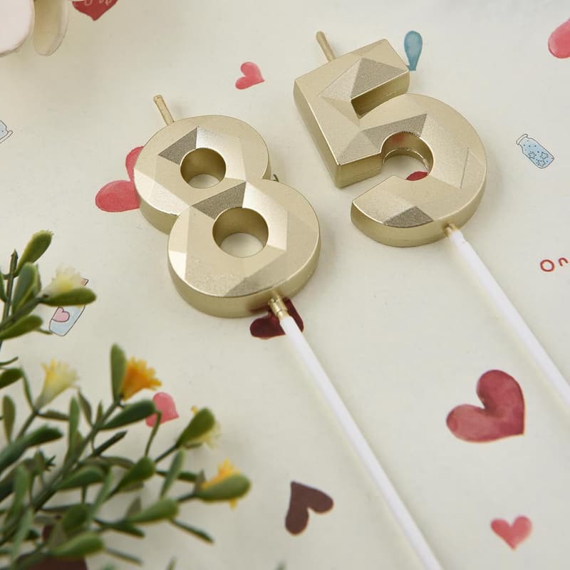 85th & 58th Birthday Cake Topper Candles - 3D Gold Decor