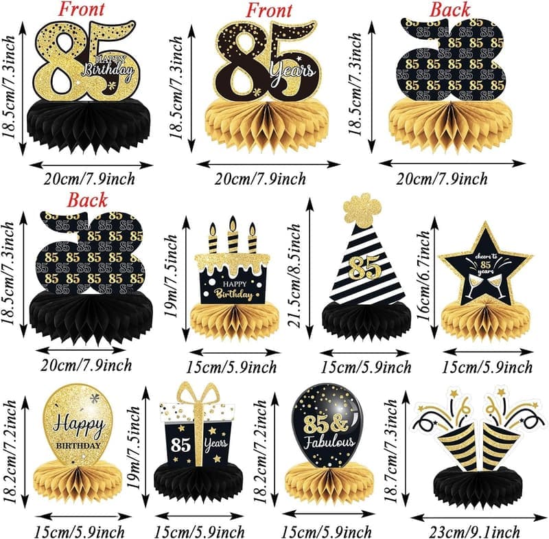 85th Birthday Table Decorations - 9-Piece Honeycomb Set