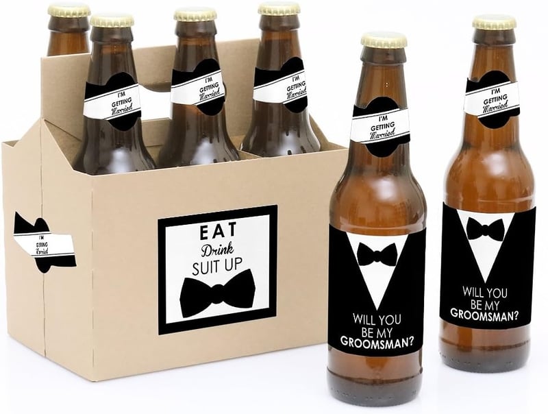 Groomsman Proposal - 6 Beer Bottle Labels & Carrier Set