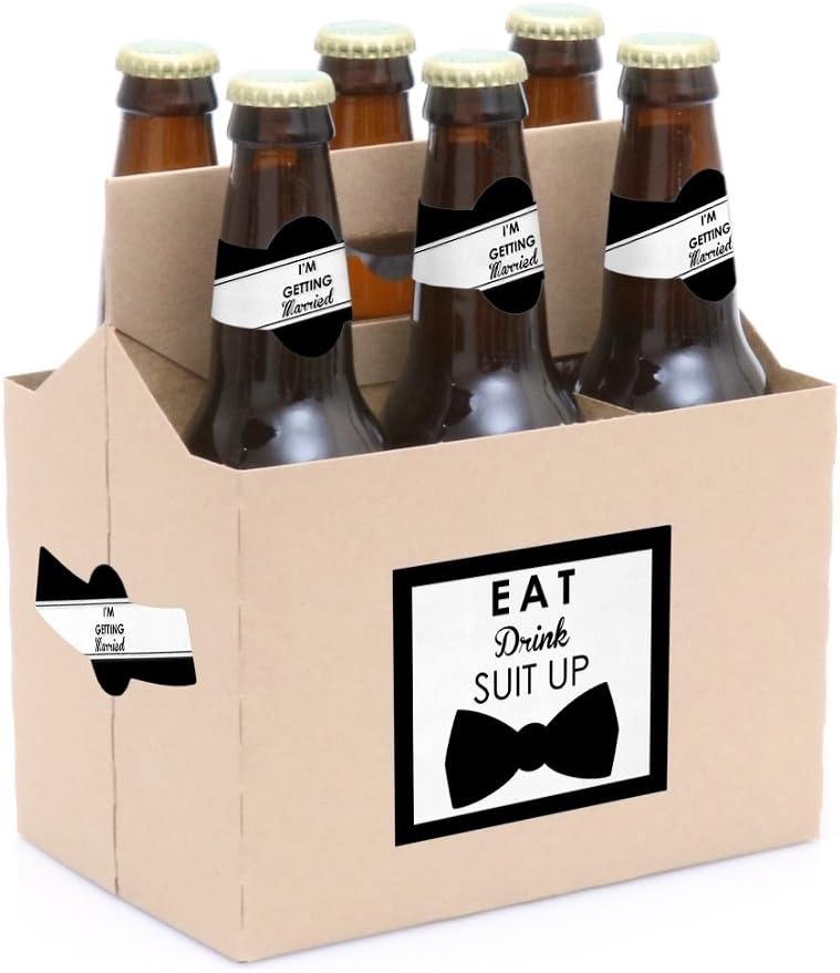 Groomsman Proposal - 6 Beer Bottle Labels & Carrier Set