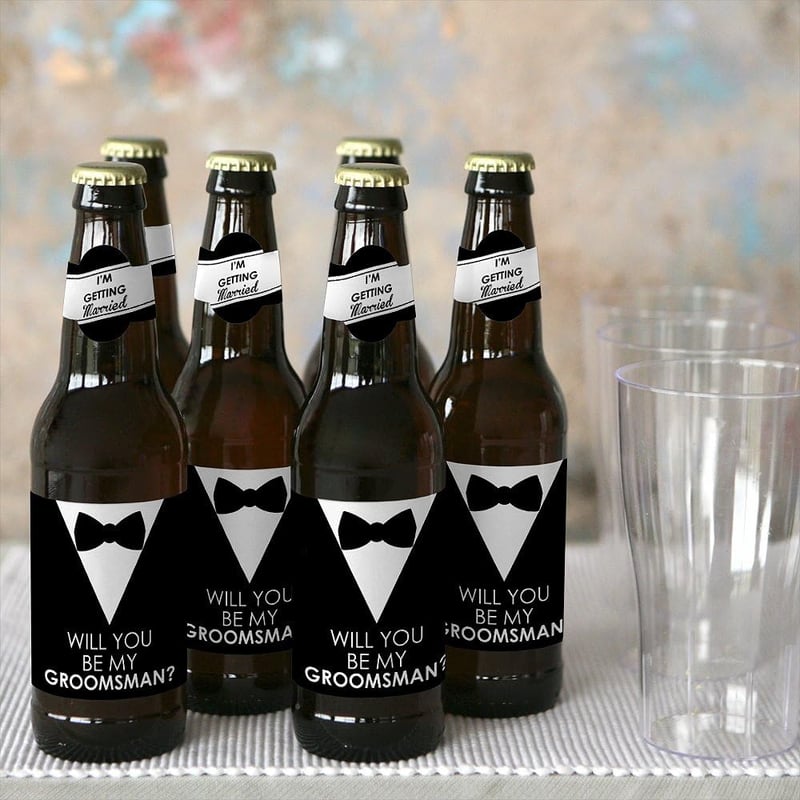 Groomsman Proposal - 6 Beer Bottle Labels & Carrier Set
