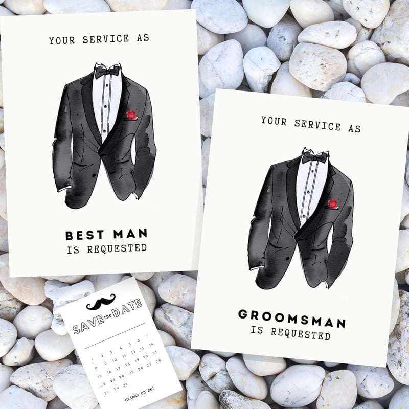 Groomsmen Proposal Card Set – 6 Black & White Invitations