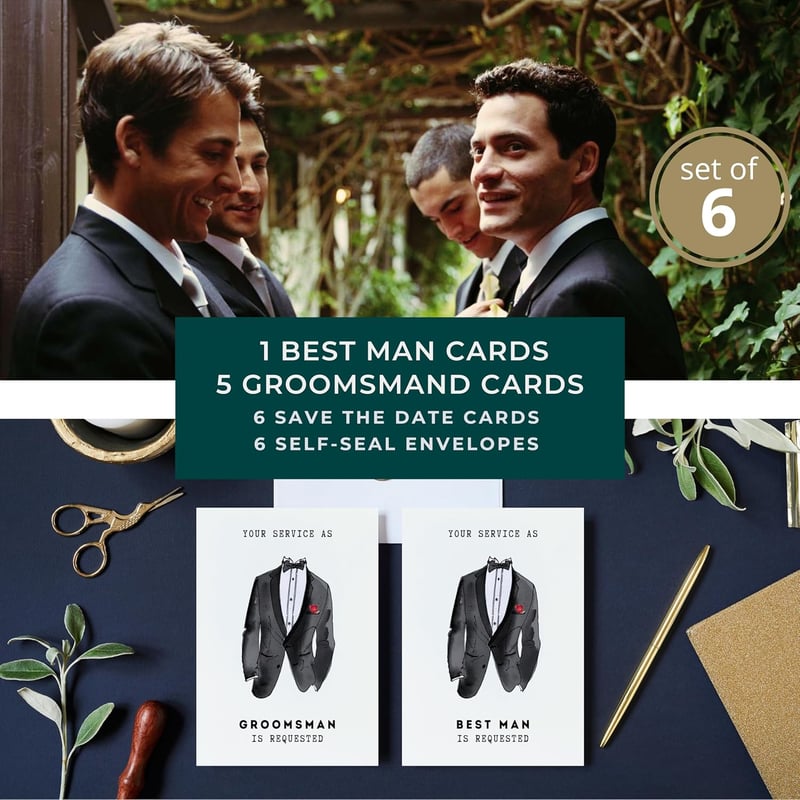 Groomsmen Proposal Card Set – 6 Black & White Invitations
