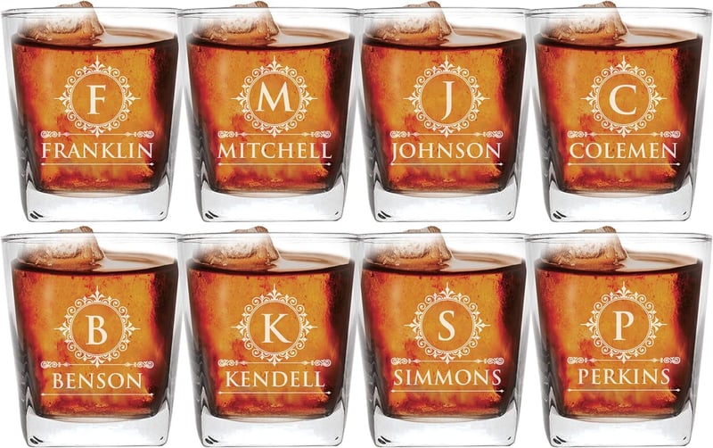 Personalized Etched Whiskey Glasses Set for Groomsmen
