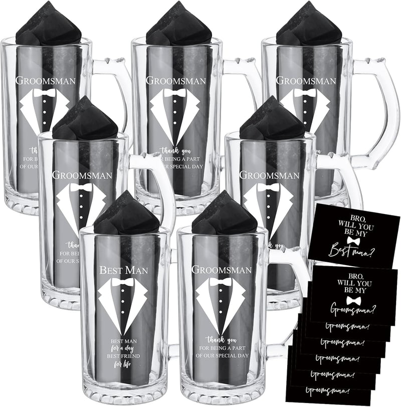Groomsman Proposal Beer Glass Set with Tuxedo Glasses