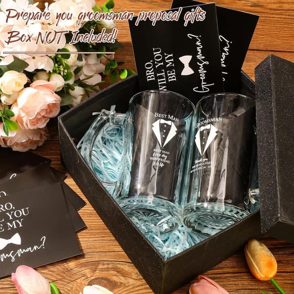 Groomsman Proposal Beer Glass Set with Tuxedo Glasses