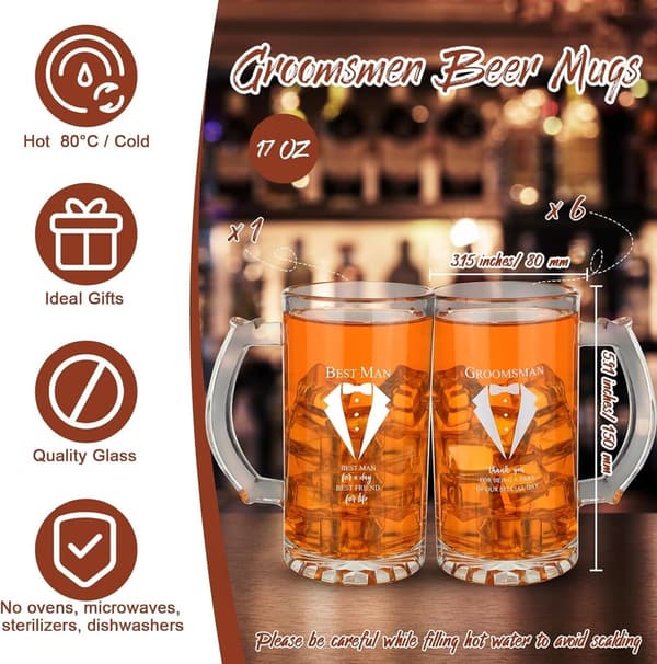 Groomsman Proposal Beer Glass Set with Tuxedo Glasses
