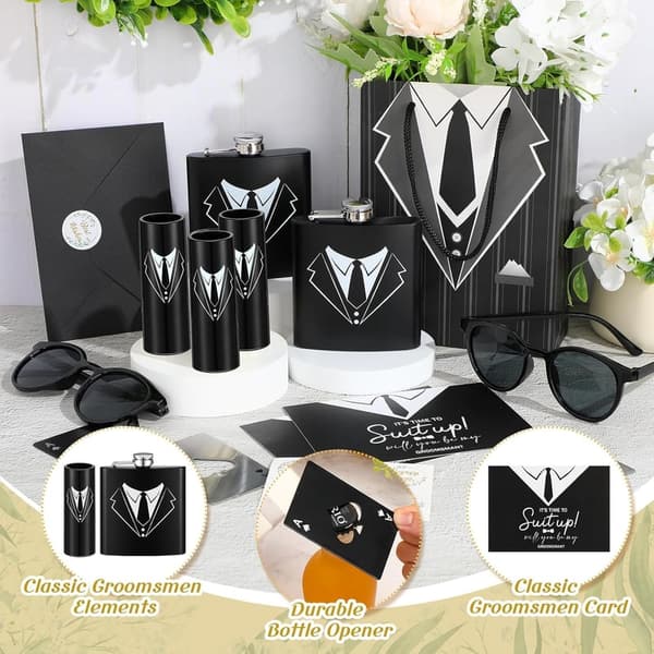 Groomsmen Gift Set: 48 Pcs Stainless Steel Flasks & Accessories