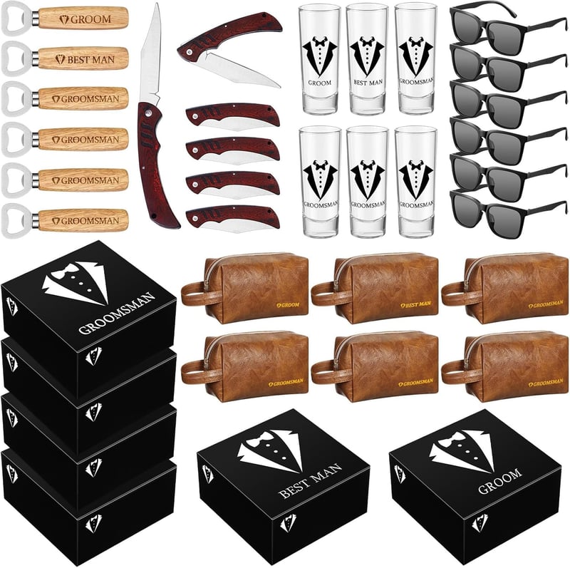 Groomsmen Proposal Gift Set with Shot Glasses & Accessories
