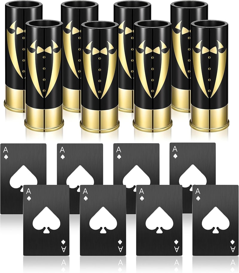 Groomsmen Gift Set: 8 Shot Glasses & 8 Bottle Openers