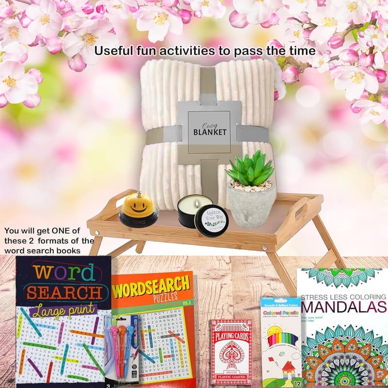 Get Well Soon Gift Basket | Care Package with Tray, Snacks & Blanket