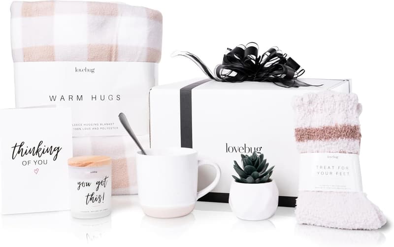 Get Well Soon Gift Basket for Women – Care Package with Blanket, Candle, Socks, Mug, Spoon, Succulent