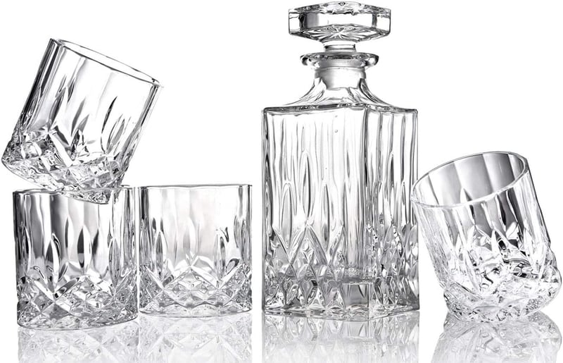 Italian Crystal Whiskey Decanter Set with 4 Glasses for Men