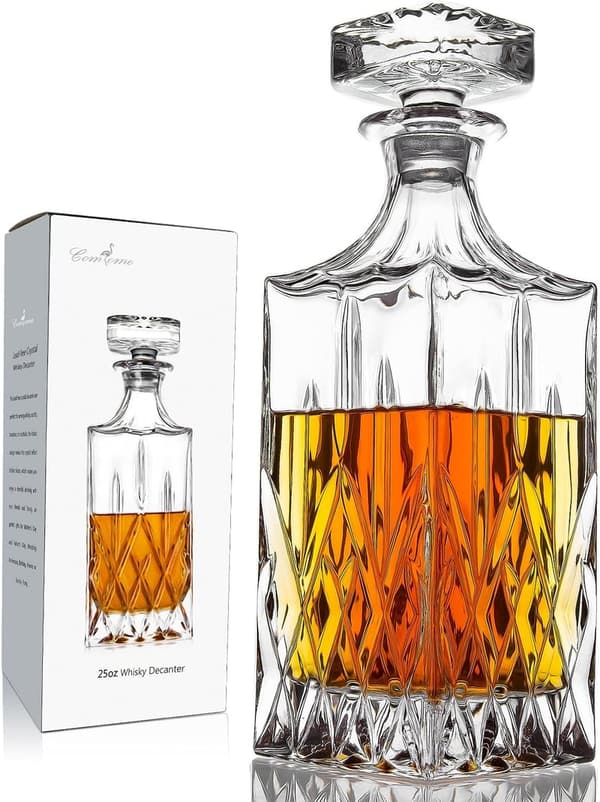 Lead-Free Crystal Whiskey Decanter with Glass Stopper, 25 oz