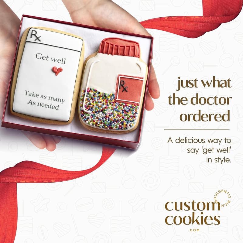 Get Well Soon Custom Decorated Vanilla Sugar Cookies Set of 2