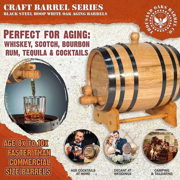1L Mini Oak Aging Barrel with Stand for Home Distillers