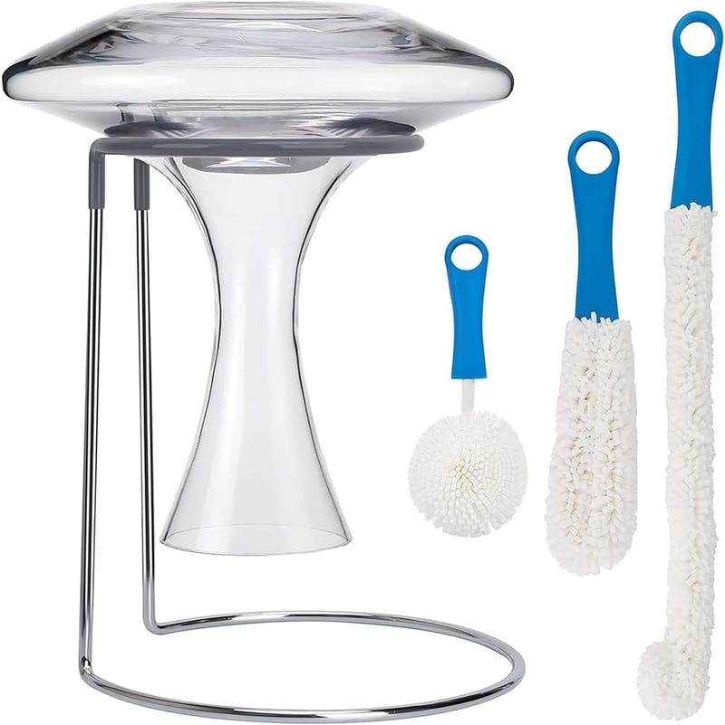 Wine Decanter Drying Stand with Rubber Top and Cleaning Brush
