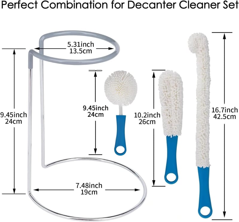 Wine Decanter Drying Stand with Rubber Top and Cleaning Brush