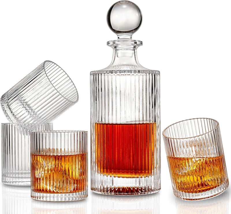 Irish Crystal Whiskey Decanter Set with 4 Glasses for Men