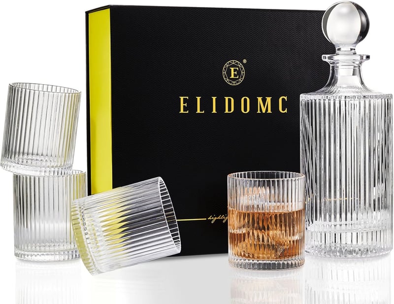 Irish Crystal Whiskey Decanter Set with 4 Glasses for Men