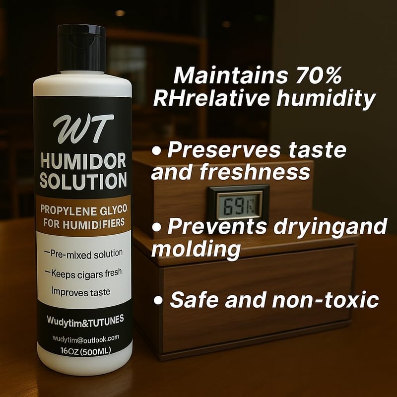 Premium Cigar Humidor Humidifier Liquid - 16 oz PG Solution