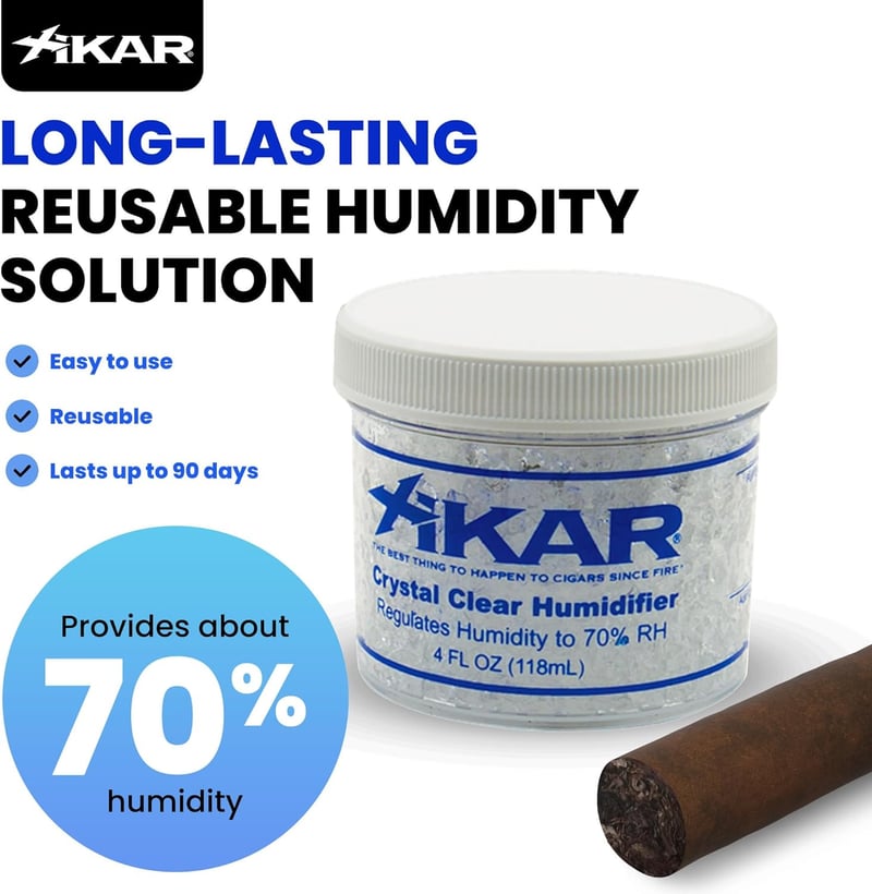 Cigar Humidifier Jar - 4oz Reusable Crystals for 70% Humidity