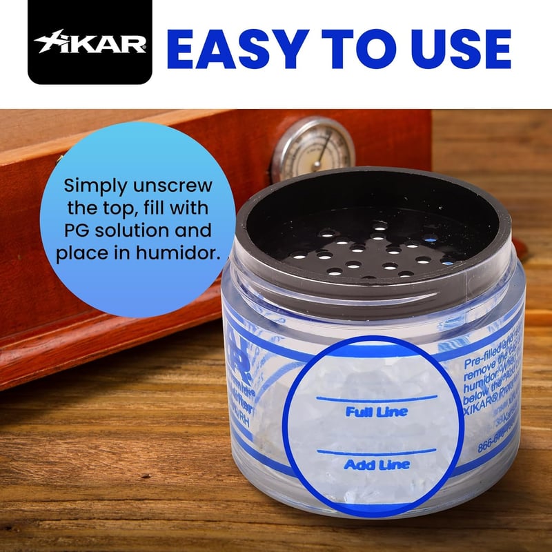 Cigar Humidifier Jar - 2oz Reusable Crystals for 70% Humidity